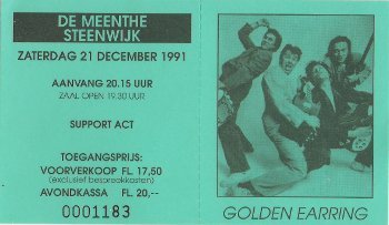 Golden Earring show ticket December 21 1991 Steenwijk - De Meenthe
